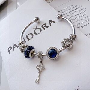 Pandora Silver Bracelet with Deep Blue Charms